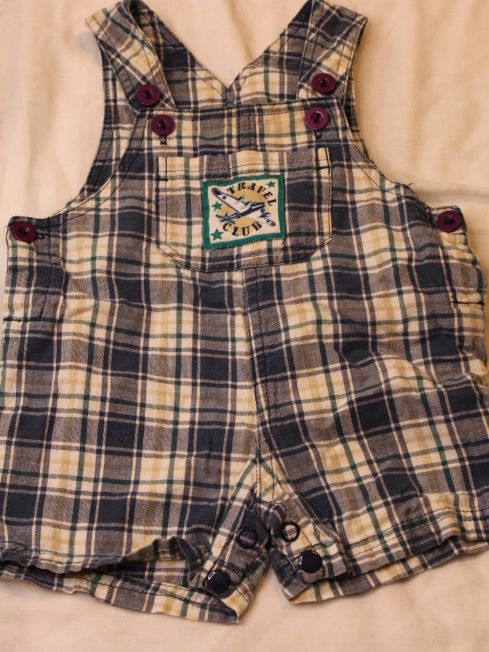 Vintage Playskool 3-6M Plaid Baby Overalls Shortalls